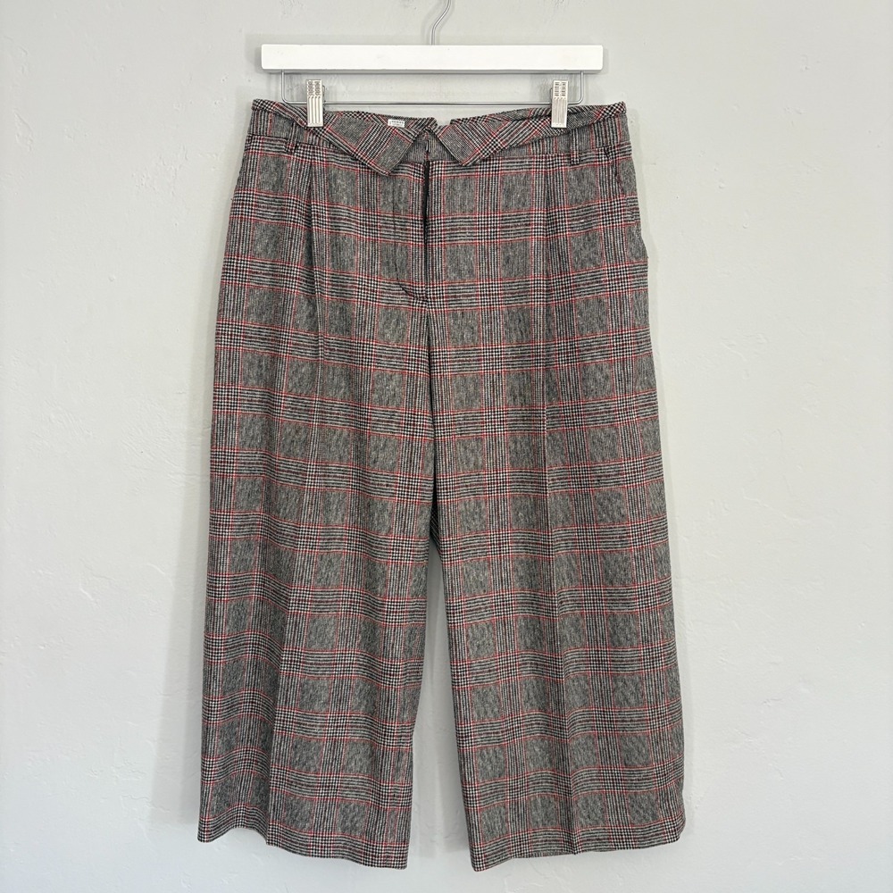 3.1 Philip Lim Cropped Fold Over Trouser Pants Women Size 10 Plaid Wool Blend